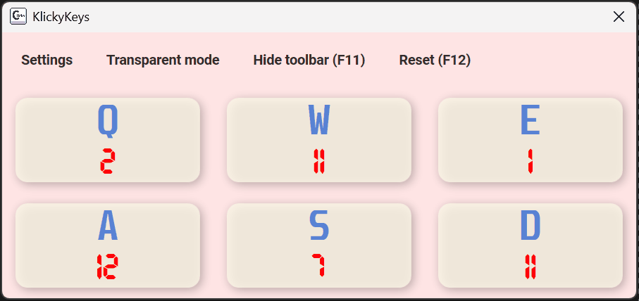ClickyKeys panel with counters